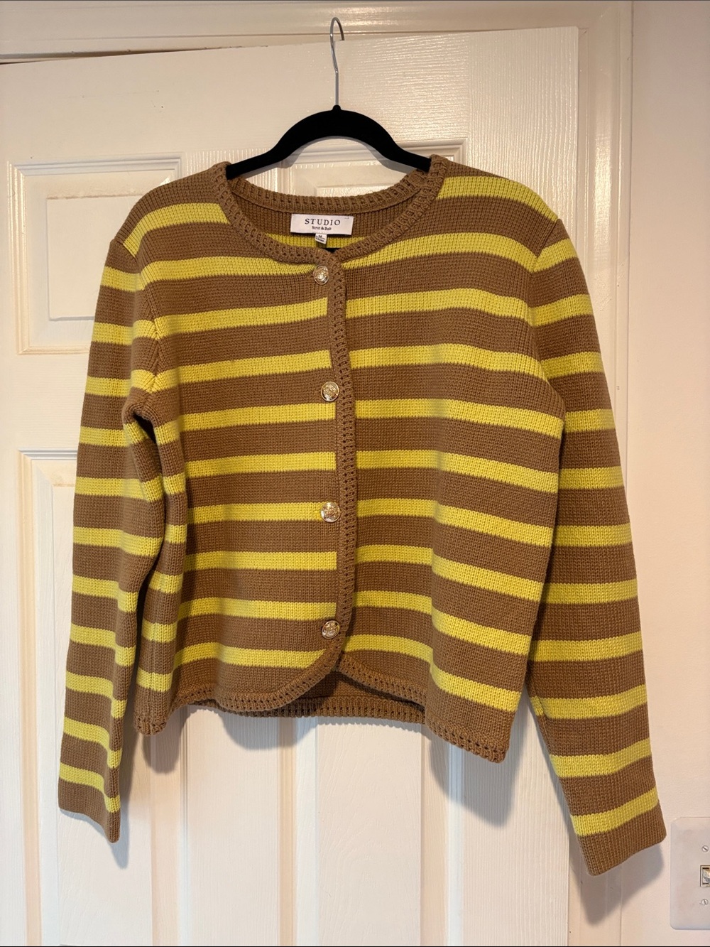 Studio Striped Yellow and Brown Button Cardigan